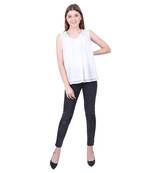 White Printed Blended Cotton Sleeveless Top 