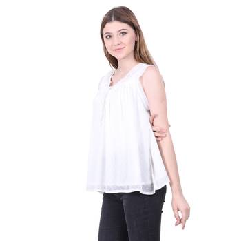 White Printed Blended Cotton Sleeveless Top  2