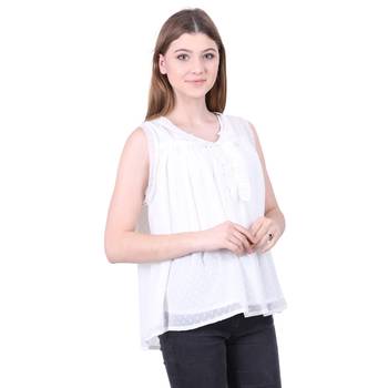White Printed Blended Cotton Sleeveless Top  3