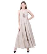 Beige Plain Linen Maxi Dress