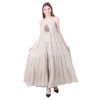 Beige Plain Linen Maxi Dress 2