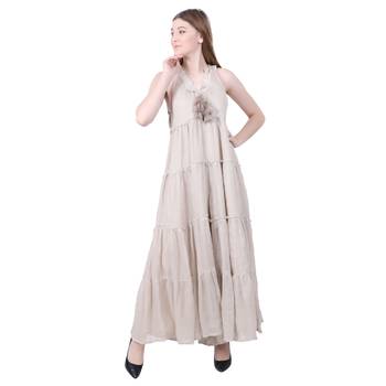 Beige Plain Linen Maxi Dress 3