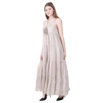 Beige Plain Linen Maxi Dress 4