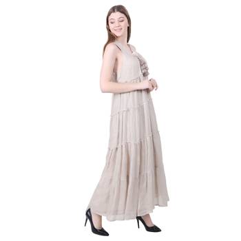 Beige Plain Linen Maxi Dress 5