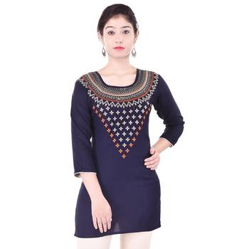 Blue embroidered rayon embroidered-kurtis 4