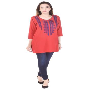 Red embroidered rayon embroidered-kurtis 1