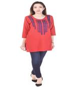 Red embroidered rayon embroidered-kurtis