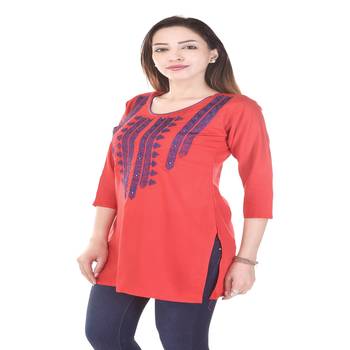 Red embroidered rayon embroidered-kurtis 3