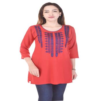 Red embroidered rayon embroidered-kurtis 4
