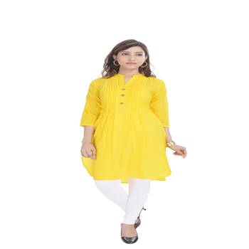 Yellow plain cotton ethnic-kurtis 1