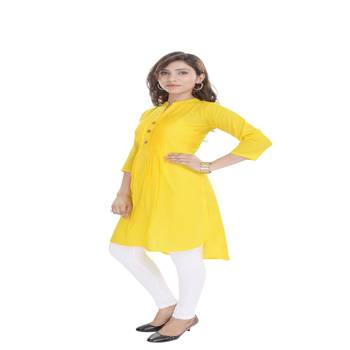 Yellow plain cotton ethnic-kurtis 3