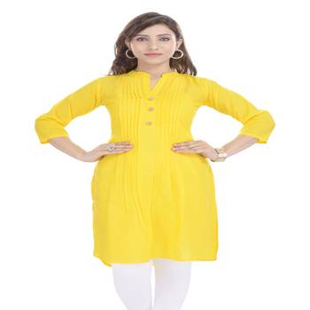Yellow plain cotton ethnic-kurtis 4