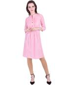 Light-pink plain cotton ethnic-kurtis