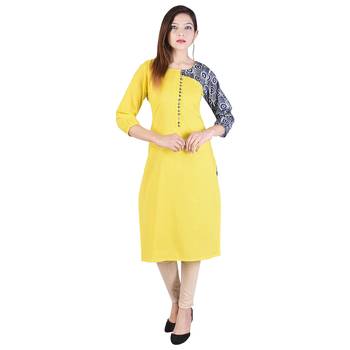 Yellow printed cotton ethnic-kurtis 1