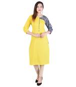 Yellow printed cotton ethnic-kurtis