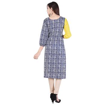 Yellow printed cotton ethnic-kurtis 2