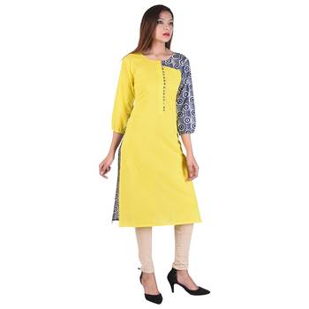 Yellow printed cotton ethnic-kurtis 3