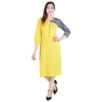 Yellow printed cotton ethnic-kurtis 4
