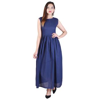 Blue plain cotton ethnic-kurtis 1