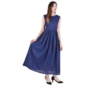 Blue plain cotton ethnic-kurtis 3