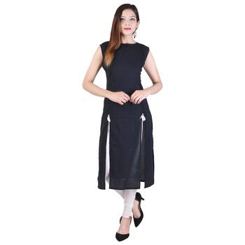 Black plain cotton ethnic-kurtis 1