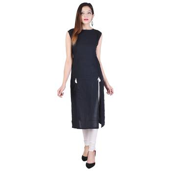 Black plain cotton ethnic-kurtis 4