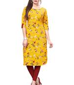 Yellow color Printed American Crepe Straight Kurti