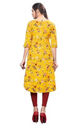Yellow color Printed American Crepe Straight Kurti 2