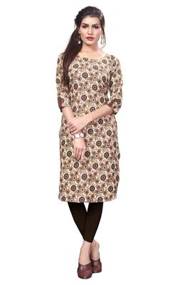 Brown color Printed American Crepe Straight Kurti 1