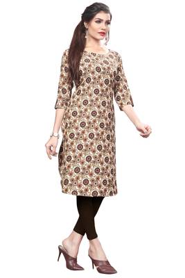 Brown color Printed American Crepe Straight Kurti 3