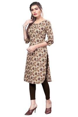 Brown color Printed American Crepe Straight Kurti 4