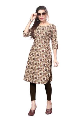 Brown color Printed American Crepe Straight Kurti 5