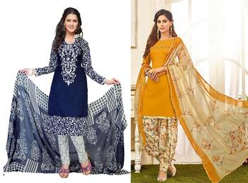 Combo Of 2 Printed Synthetic Unstitched Salwar With Dupatta 1