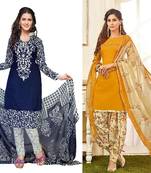 Combo Of 2 Printed Synthetic Unstitched Salwar With Dupatta