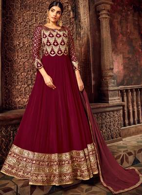 Maroon Georgette Embroidered Salwar Suit 1