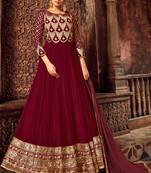 Maroon Georgette Embroidered Salwar Suit
