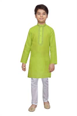 Green plain cotton boys-kurta-pyjama 1