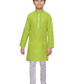 Green plain cotton boys-kurta-pyjama