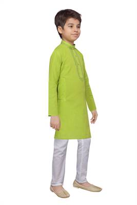 Green plain cotton boys-kurta-pyjama 2