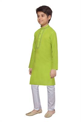 Green plain cotton boys-kurta-pyjama 3