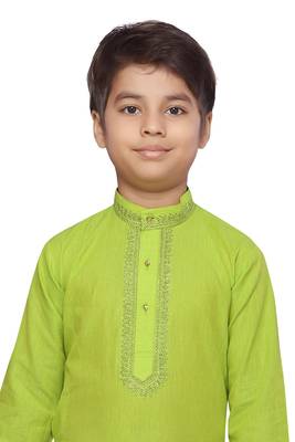 Green plain cotton boys-kurta-pyjama 5