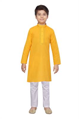 Gold plain cotton boys-kurta-pyjama 1