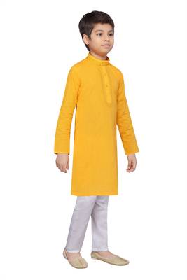 Gold plain cotton boys-kurta-pyjama 2