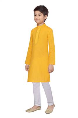 Gold plain cotton boys-kurta-pyjama 3