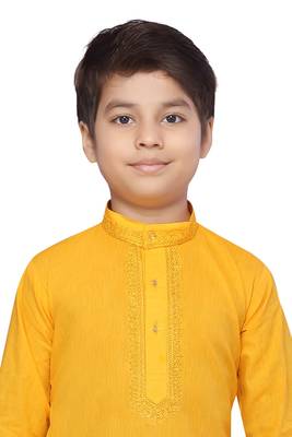 Gold plain cotton boys-kurta-pyjama 5