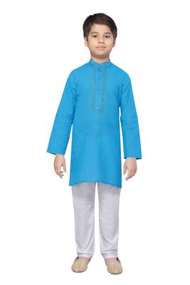 Blue plain cotton boys-kurta-pyjama 1