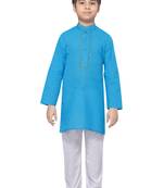 Blue plain cotton boys-kurta-pyjama