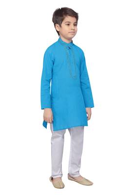 Blue plain cotton boys-kurta-pyjama 2