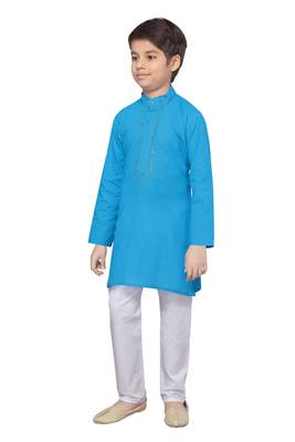 Blue plain cotton boys-kurta-pyjama 3