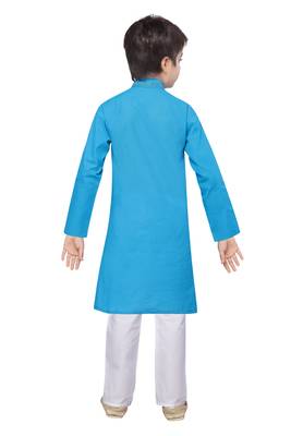 Blue plain cotton boys-kurta-pyjama 4